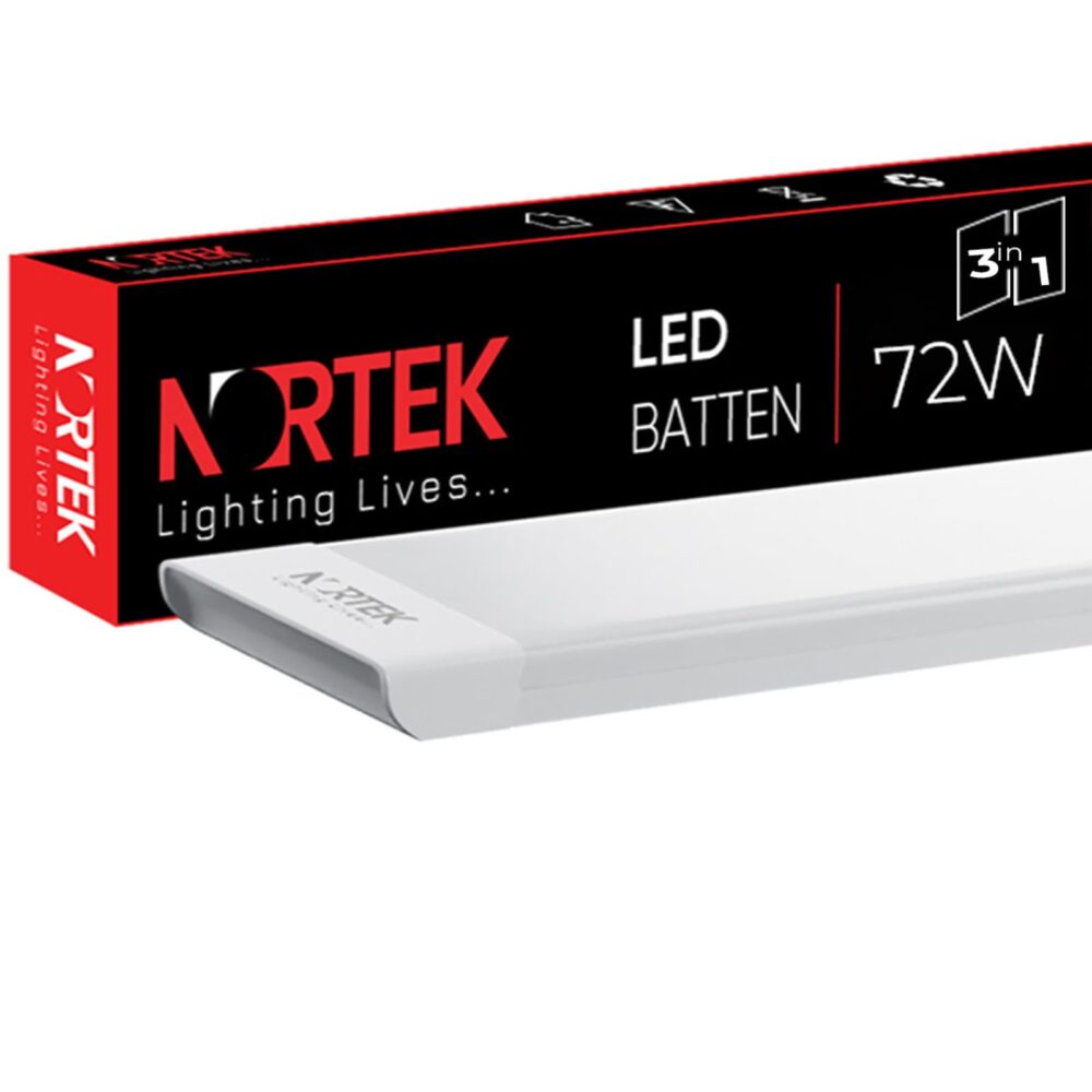 Nortek Essenza 72 Watt 4 Feet 3 in 1 Colour Led Tube Light Batten for Home - Colour Changing Switch (Natural, Warm & Cool White Light), Fit for Wall, Ceiling or Hanging Clamps in any Room, Pack of 1