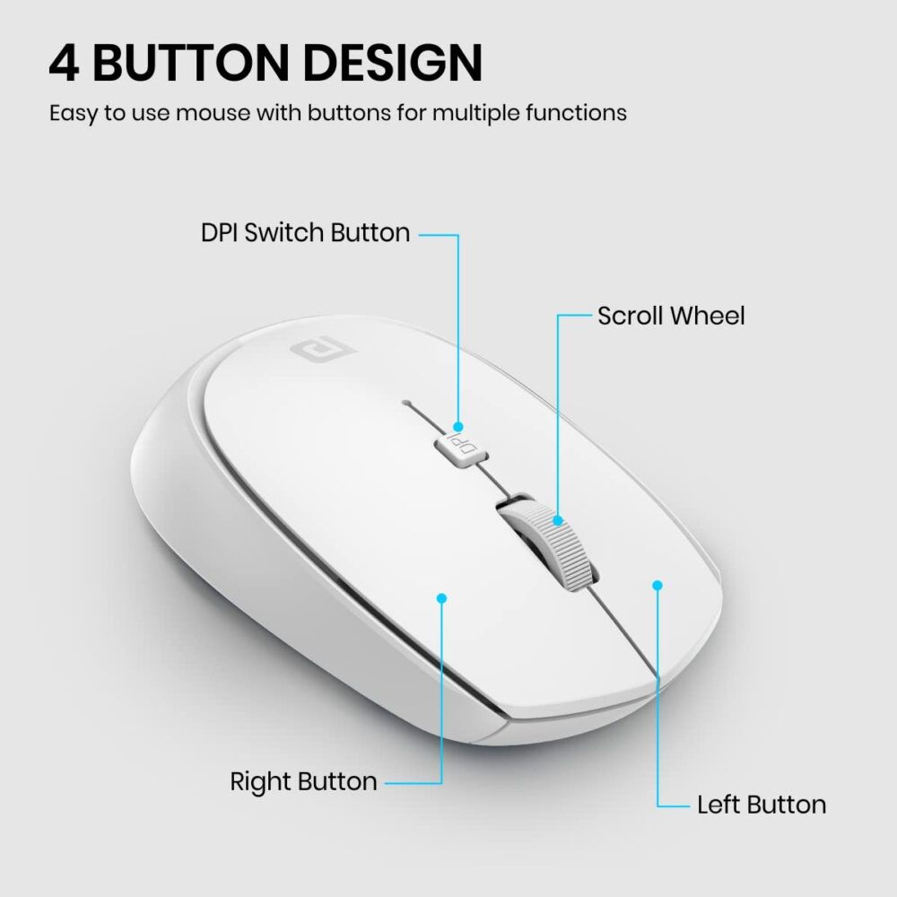 Portronics Toad 23 Wireless Optical Mouse with 2.4GHz, USB Nano Dongle, Optical Orientation, Click Wheel, Adjustable DPI(White) - Image 6