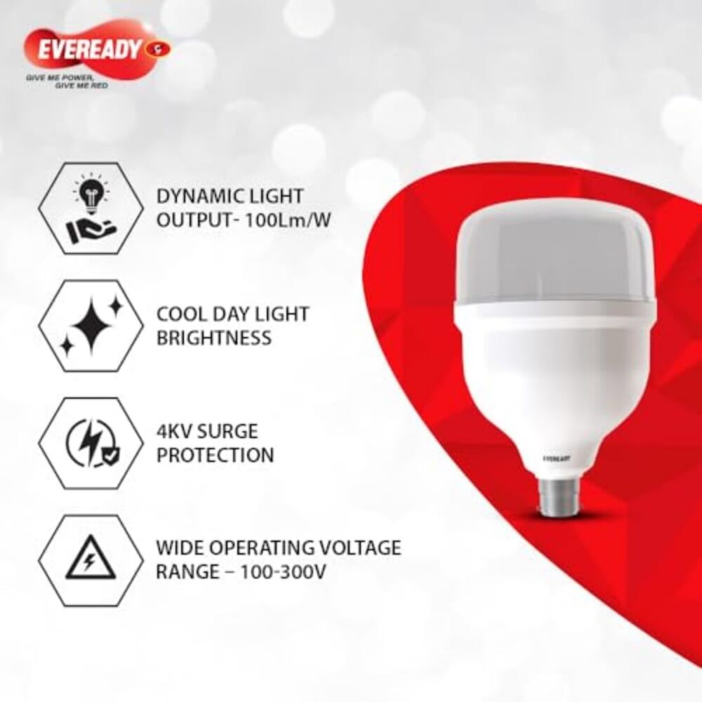 Eveready 40W LED Hammer Bulb with B22 Base, High CRI, 4KV Surge Protection, Energy Efficient & Long Life – Cool Daylight (6500K) for Home & Commercial Use - Image 6