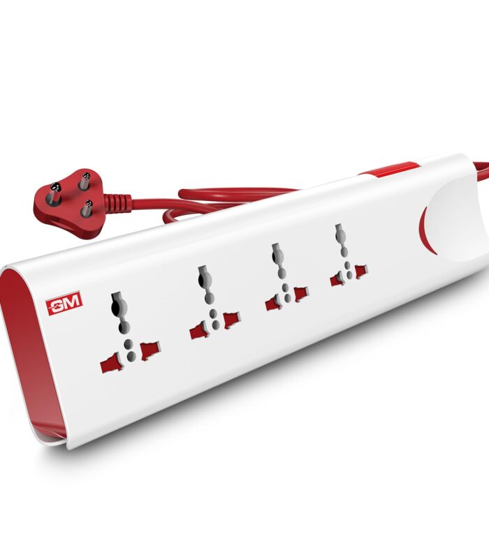 GM 3060 Extension Board 10Amp Output 250 Volts with 2 Mtr Extension Cord & Surge Protector | Master Switch, Safety Shutter, 4 International Sockets | Multi Plug Travel Adapter for Home Appliances