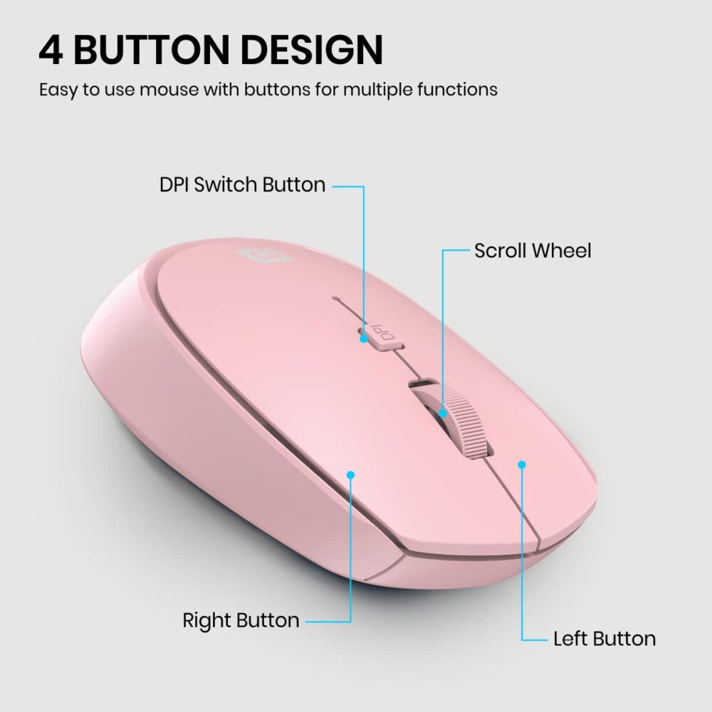 Portronics Toad 23 Wireless Optical Mouse with 2.4GHz, USB Nano Dongle, Optical Orientation, Click Wheel, Adjustable DPI(Pink) - Image 6