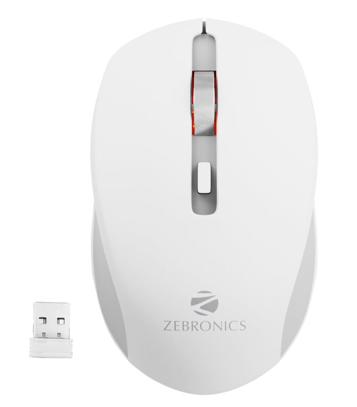 ZEBRONICS Zeb-Jaguar Wireless Mouse, 2.4GHz with USB Nano Receiver, High Precision Optical Tracking, 4 Buttons, Plug & Play, Ambidextrous, for PC/Mac/Laptop (White+Grey)