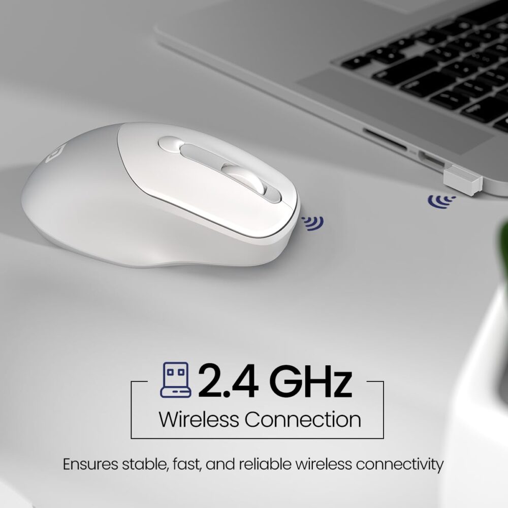 Portronics Toad 35 Wireless Mouse with 2.4 GHz Wireless, Adjustable Sensitivity, USB Receiver, Ergonomic Design, for Laptops, Desktops PC, Mac (White) - Image 7