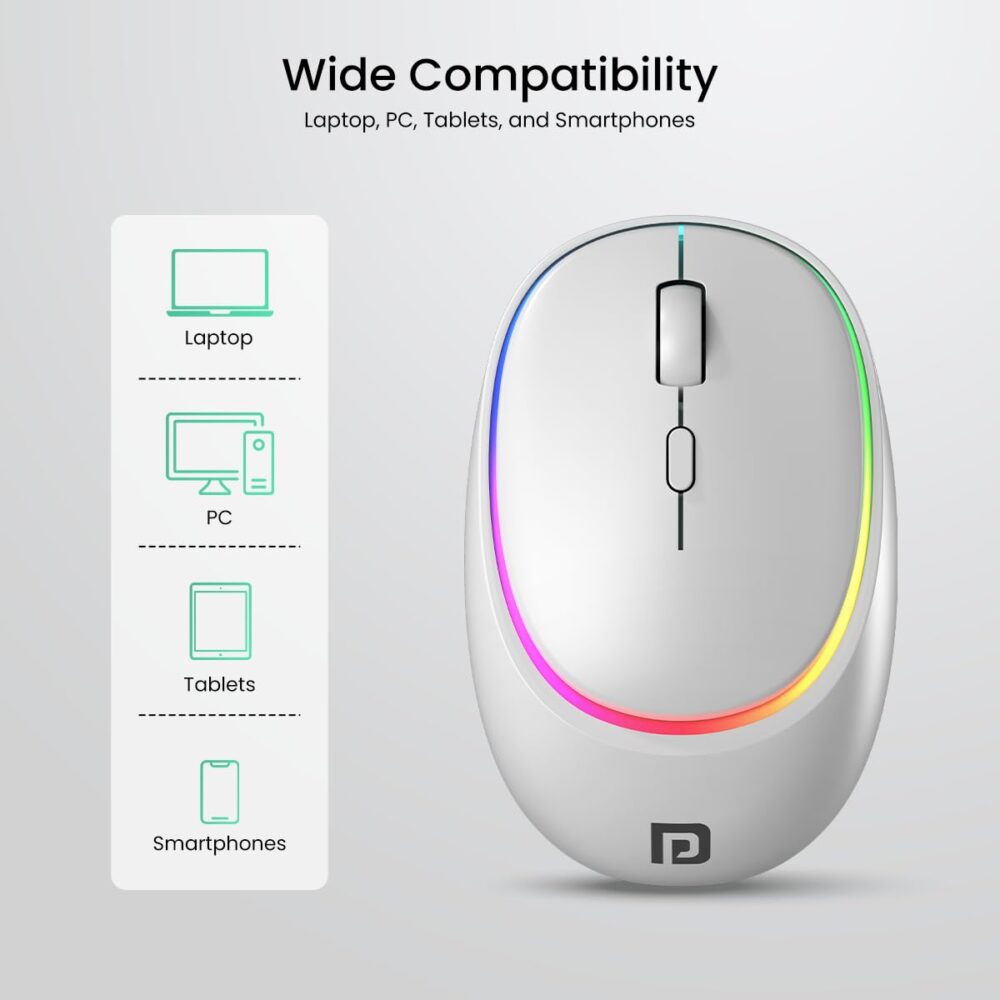 Portronics Toad IV Bluetooth Mouse with 2.4 GHz Wireless (Dual Connectivity), Rechargeable, Connect up to 3 Devices, RGB Lights, Adjustable Optical DPI, for Laptop, PC, Tablet, Smartphone (White) - Image 2