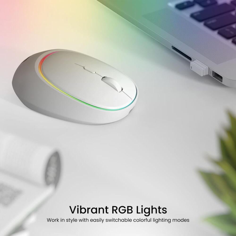 Portronics Toad IV Bluetooth Mouse with 2.4 GHz Wireless (Dual Connectivity), Rechargeable, Connect up to 3 Devices, RGB Lights, Adjustable Optical DPI, for Laptop, PC, Tablet, Smartphone (White) - Image 6