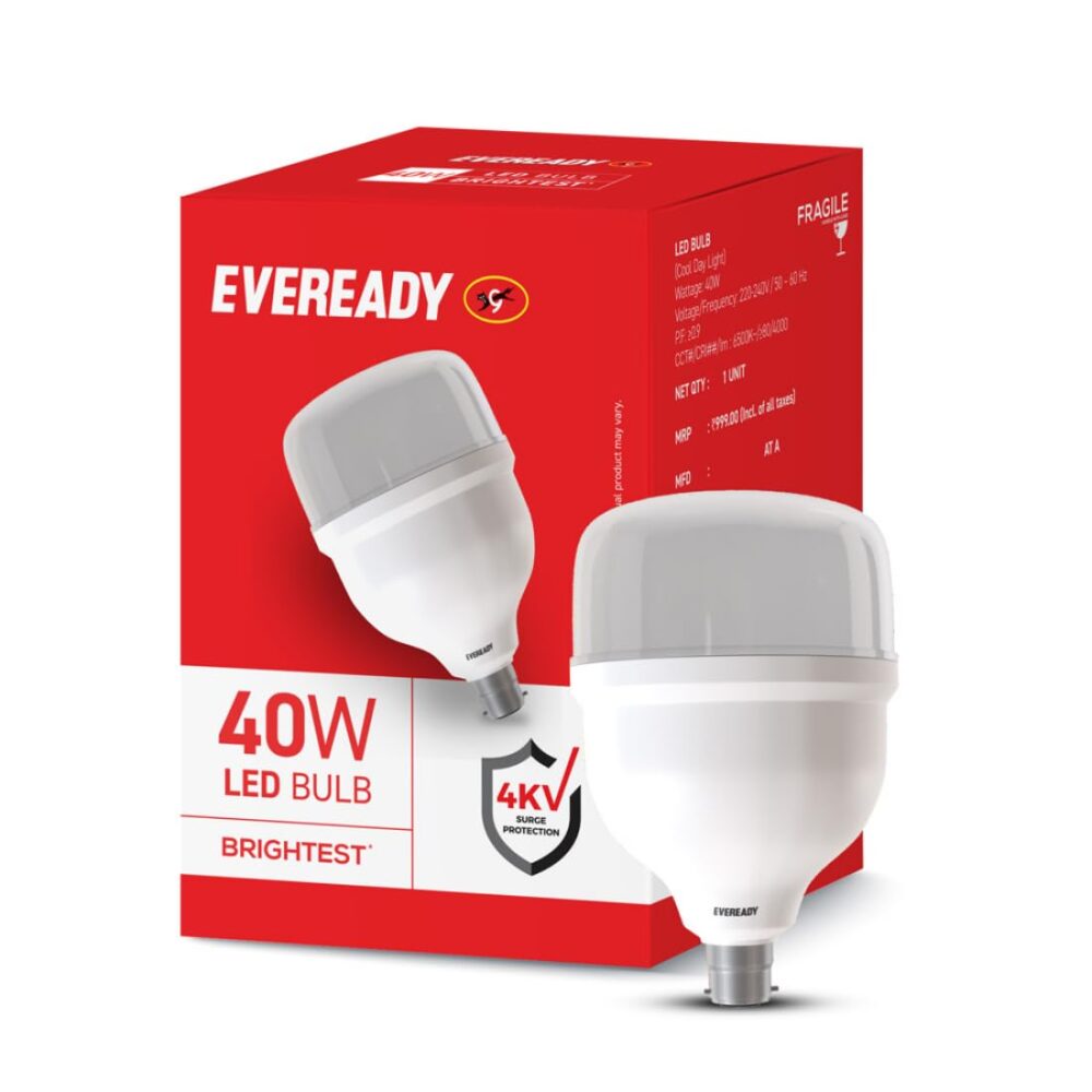 Eveready 40W LED Hammer Bulb with B22 Base, High CRI, 4KV Surge Protection, Energy Efficient & Long Life – Cool Daylight (6500K) for Home & Commercial Use