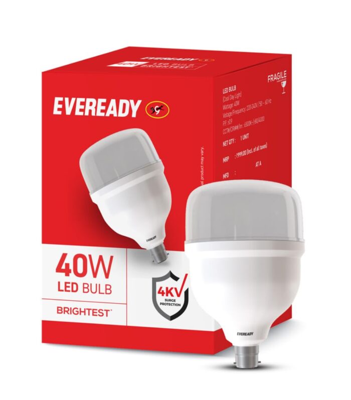 Eveready 40W LED Hammer Bulb with B22 Base, High CRI, 4KV Surge Protection, Energy Efficient & Long Life – Cool Daylight (6500K) for Home & Commercial Use