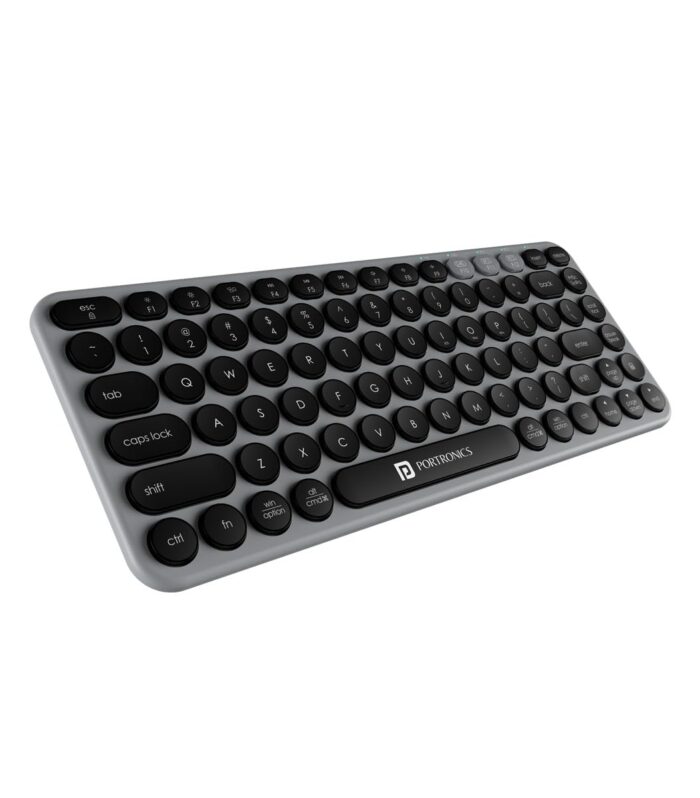 Portronics Bubble 2.0 Wireless Keyboard with Bluetooth + 2.4 GHz Receiver, Connect 3 Devices, Compact TKL Size, 10m Working Range, Function Shortcut Keys, for Laptop, PC, Smartphone, Tablet (Grey)