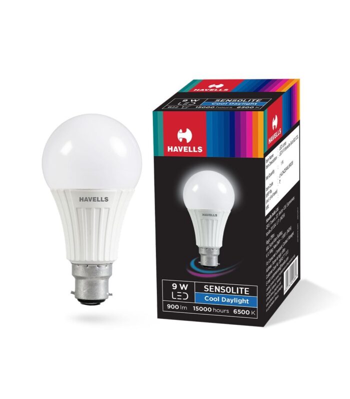 HAVELLS Sensolite 9W Motion Sensor Led Bulb |Auto on-Auto off|5 Mtr Radius Sensor Area (B22 Cool day white)