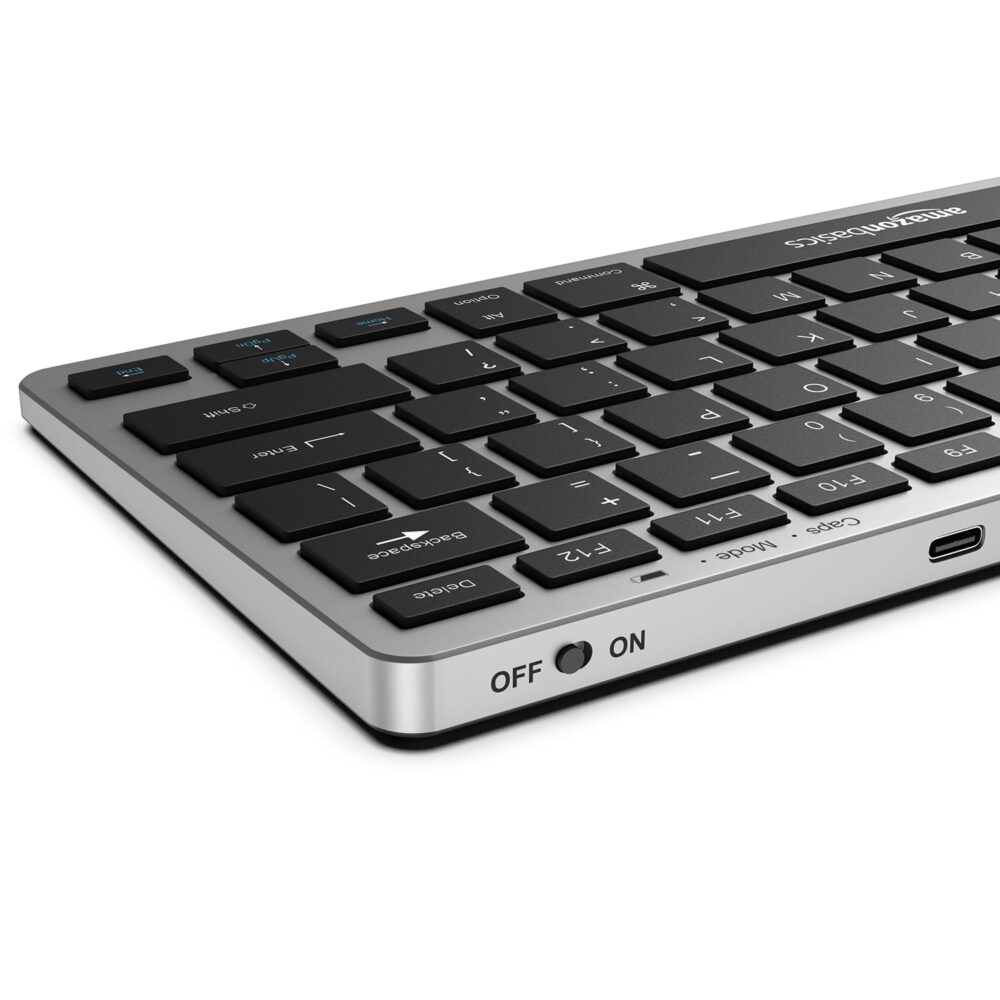 amazon basics Wireless Bluetooth Keyboard | Easy Switch for Up to 3 Devices | Ideal for Tablets & Mobiles | iOS, Windows, Android Compatible | Type C Port | Noiseless Keys | 78 Keys (Black and Grey) - Image 3