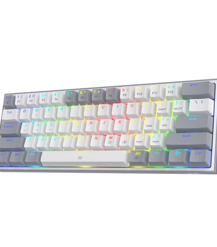 Redragon K617 Fizz 60% Wired RGB Gaming Keyboard, 61 Keys Compact Mechanical Keyboard w/White and Grey Color Keycaps, Linear Red Switch, Pro Driver/Software Supported