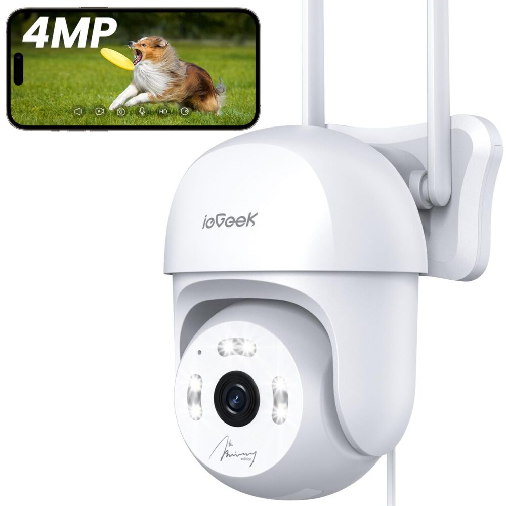 ieGeek 4MP CCTV Camera for Home Outdoor, WiFi Security Camera, 360°Pan/Tilt, Colour Night Vision, Motion Tracking, Human Detection, Two-Way Audio, Siren, Alexa, IP65…