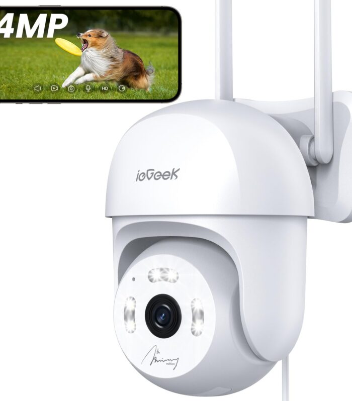 ieGeek 4MP CCTV Camera for Home Outdoor, WiFi Security Camera, 360°Pan/Tilt, Colour Night Vision, Motion Tracking, Human Detection, Two-Way Audio, Siren, Alexa, IP65…