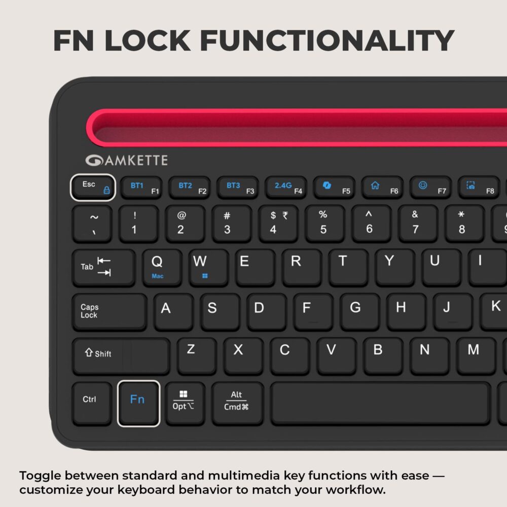 Amkette [New & Improved Optimus Pro Multi Device (4in1) Rechargeable Wireless Keyboard/Bluetooth Keyboard | One Click Device Switching & AI Access for MacOS & Windows | Tablet & Phone Holder (Black) - Image 5