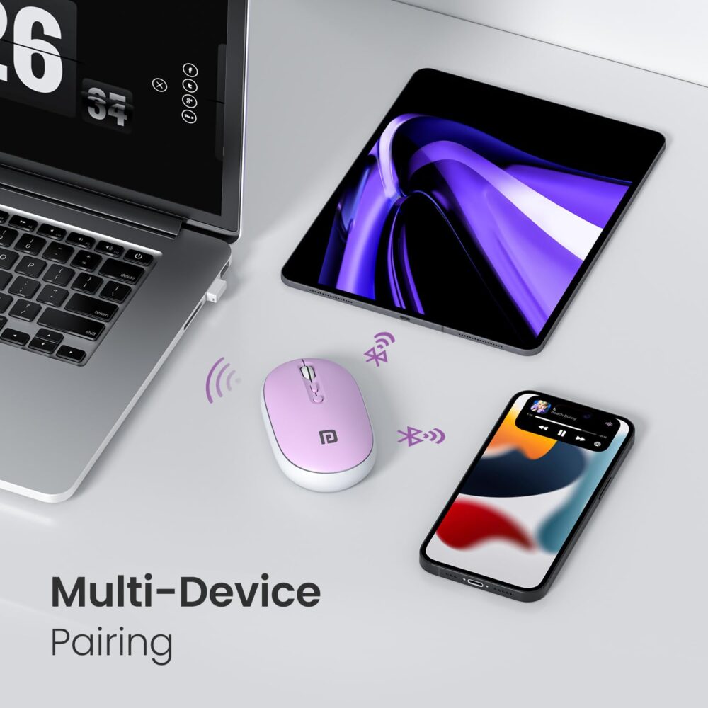 Portronics Toad II Bluetooth Mouse, with Bluetooth 5.0 & 2.4 Ghz Dual Wireless Connectivity, Rechargeable Battery, Adjustable DPI up to 1600 Compatible with Laptop, MacBook, PC (Purple) - Image 4