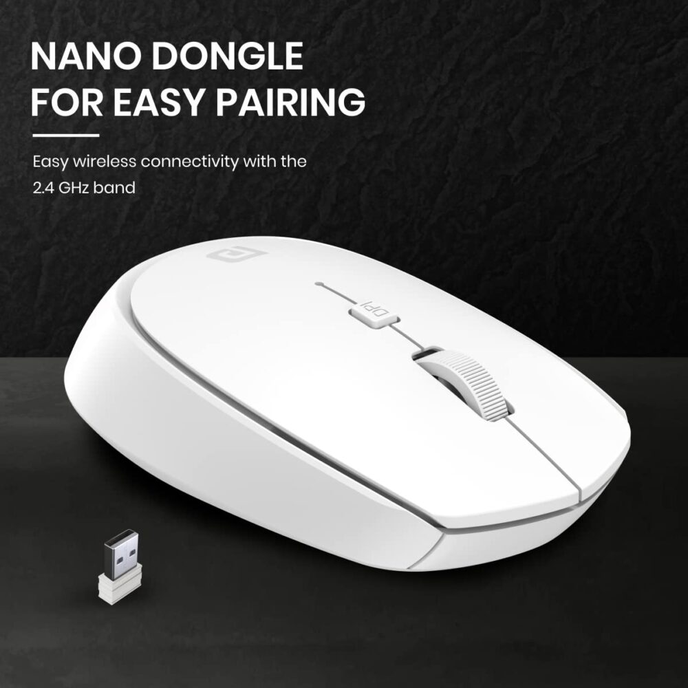 Portronics Toad 23 Wireless Optical Mouse with 2.4GHz, USB Nano Dongle, Optical Orientation, Click Wheel, Adjustable DPI(White) - Image 2