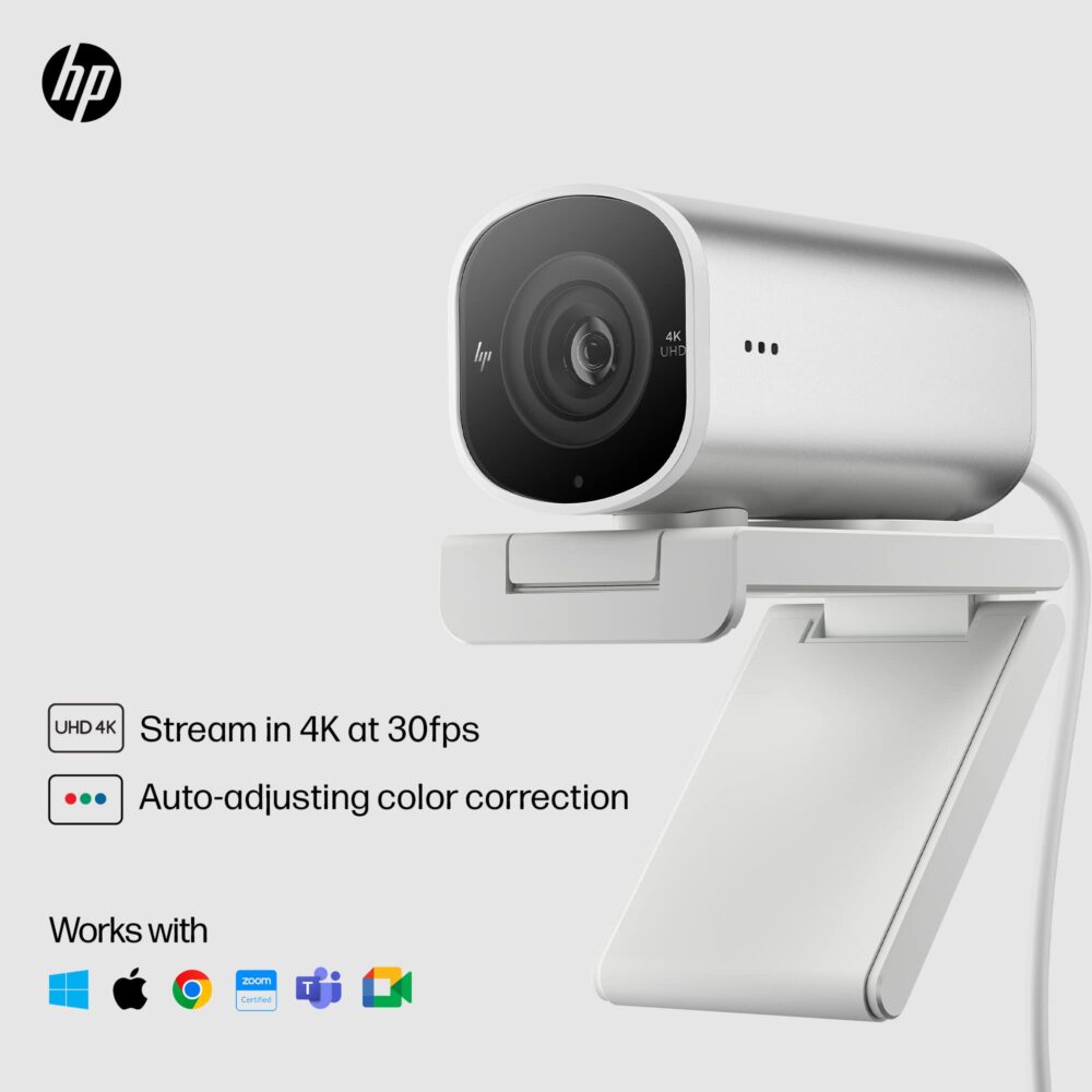 HP 960 4K Streaming Webcam, 4K 30fps or 1080p 60fps, STARMIS CMOS Sensor, 8MP, 100 deg Diagonal Field of View, autofocus, Dual mic, Universal mounting Clip, Tripod Mount, 360 deg Swivel, 90 deg tilt - Image 9