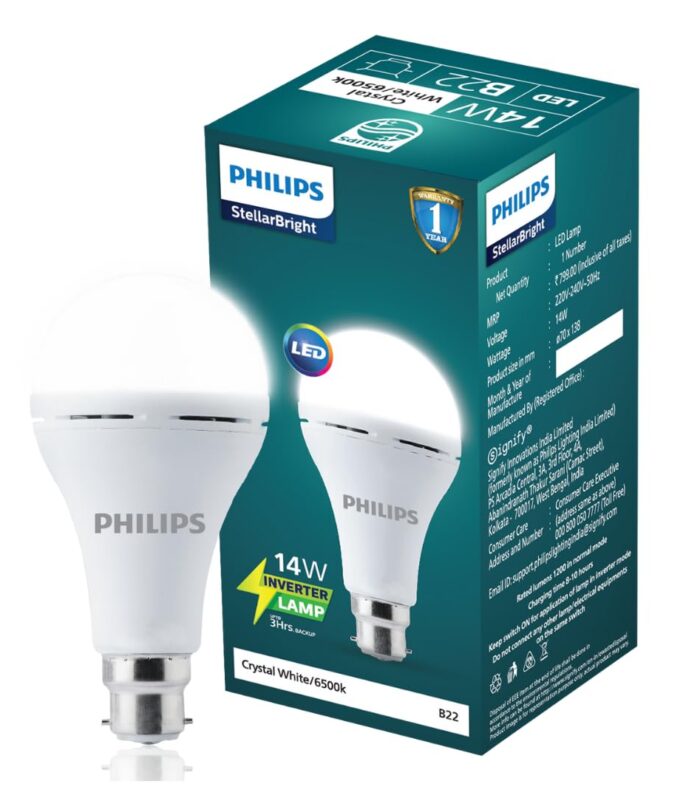 PHILIPS 14W Emergency LED Bulb | Stellar Bright B22 Inverter LED Bulb for Power Cuts | Crystal White, Pack of 1