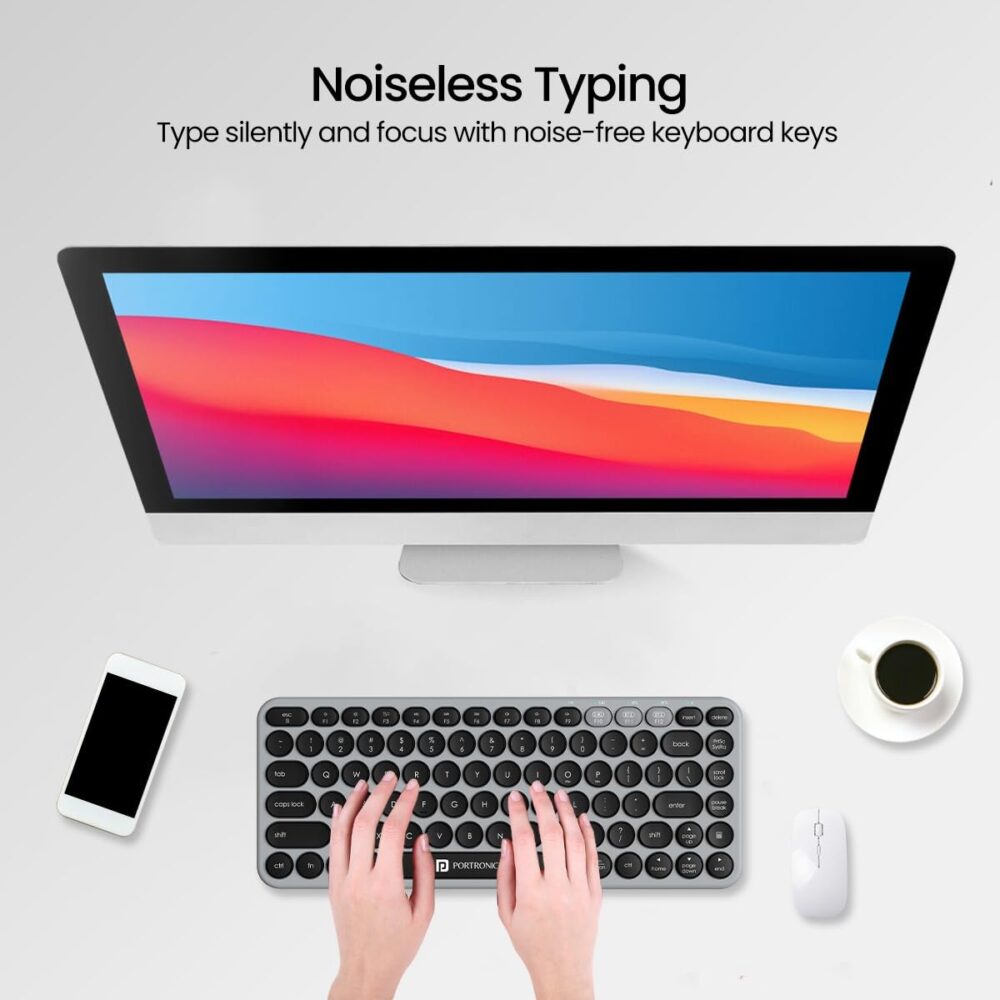 Portronics Bubble 2.0 Wireless Keyboard with Bluetooth + 2.4 GHz Receiver, Connect 3 Devices, Compact TKL Size, 10m Working Range, Function Shortcut Keys, for Laptop, PC, Smartphone, Tablet (Grey) - Image 4
