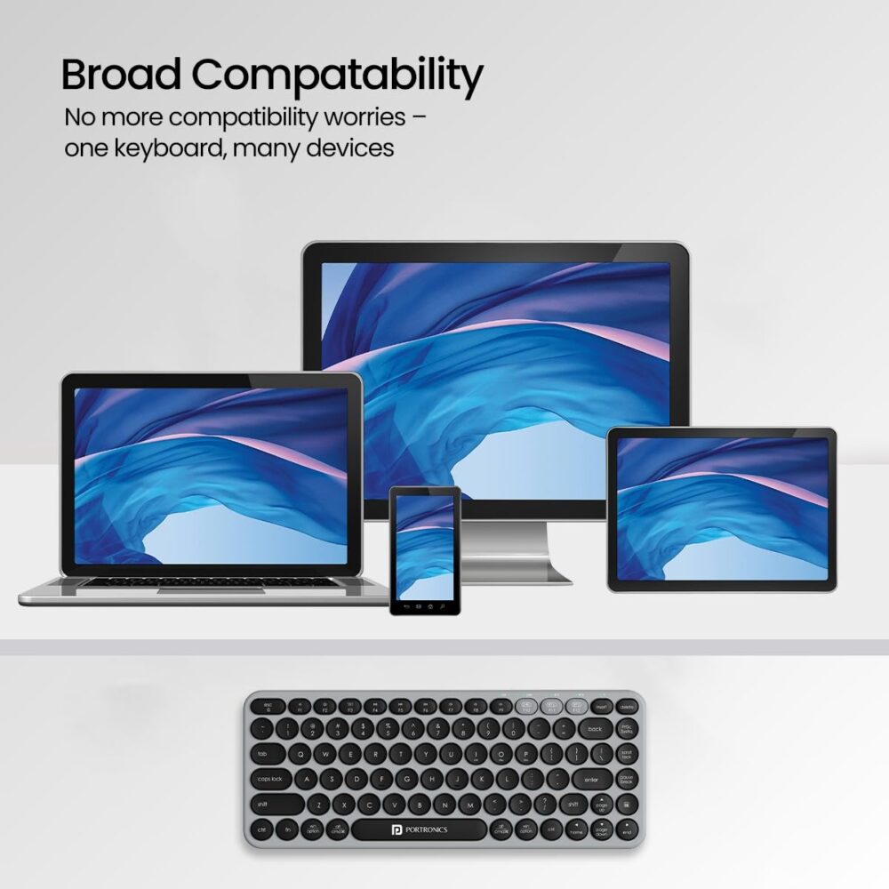 Portronics Bubble 2.0 Wireless Keyboard with Bluetooth + 2.4 GHz Receiver, Connect 3 Devices, Compact TKL Size, 10m Working Range, Function Shortcut Keys, for Laptop, PC, Smartphone, Tablet (Grey) - Image 3