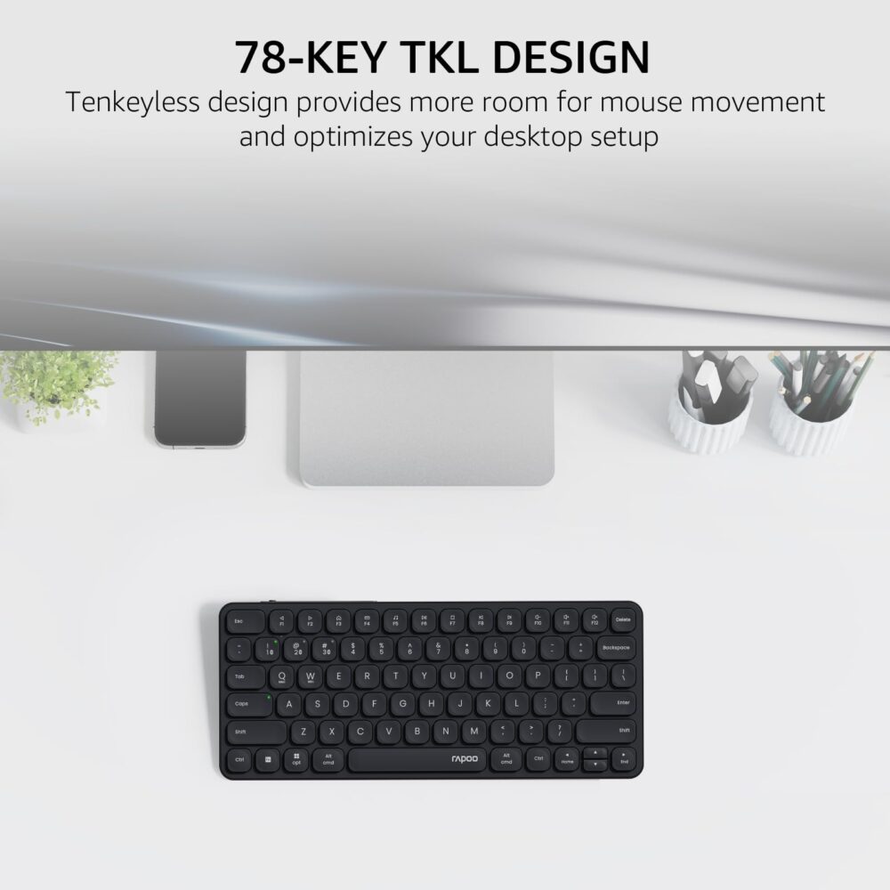 Rapoo E9050L Bluetooth Wireless Multi-Device Keyboard(4 Devices), Rechargeable, Led Indicators, Ultra-Thin, Ergonomic, Compatible with Windows, iOS, Android, Tab, Smartphones -Grey 3-Year Warranty - Image 8