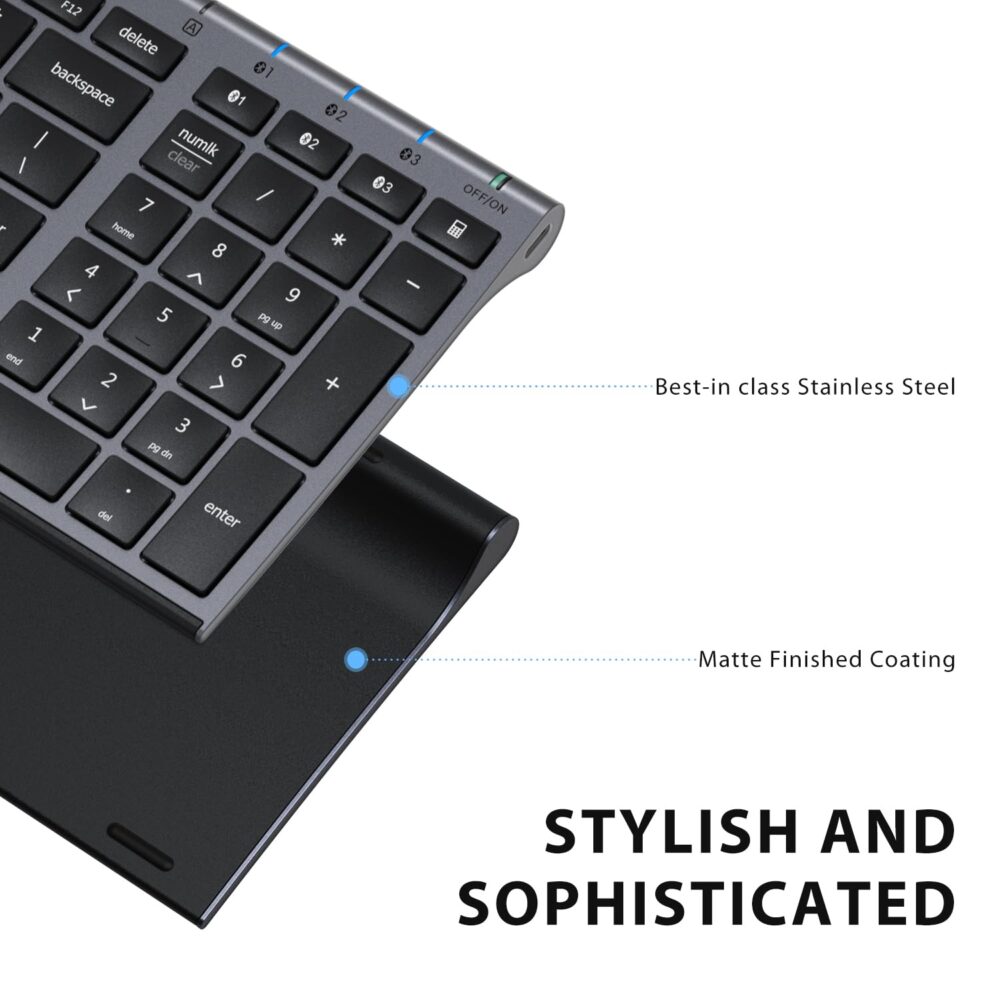 iClever BK10 Multi-Device Bluetooth Keyboard for Mac, Windows, Chrome OS, Android, iPad, iPhone, Rechargeable Wireless Keyboard Easy-Switch up to 3 Devices Grey Black - Image 4