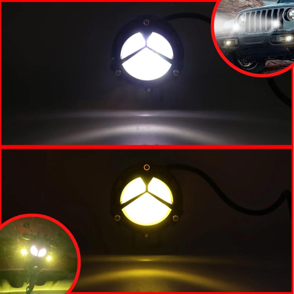 OTO2EYE Power By LIU HJG 1 YEAR WARRANTY Waterproof Y Shape Style Laser Beam Mini Driving Fog Light Bike, Cars Projector Light 2 Color White & Yellow Spot Beam (Pack of 2, 12V DC 40W) - Image 3