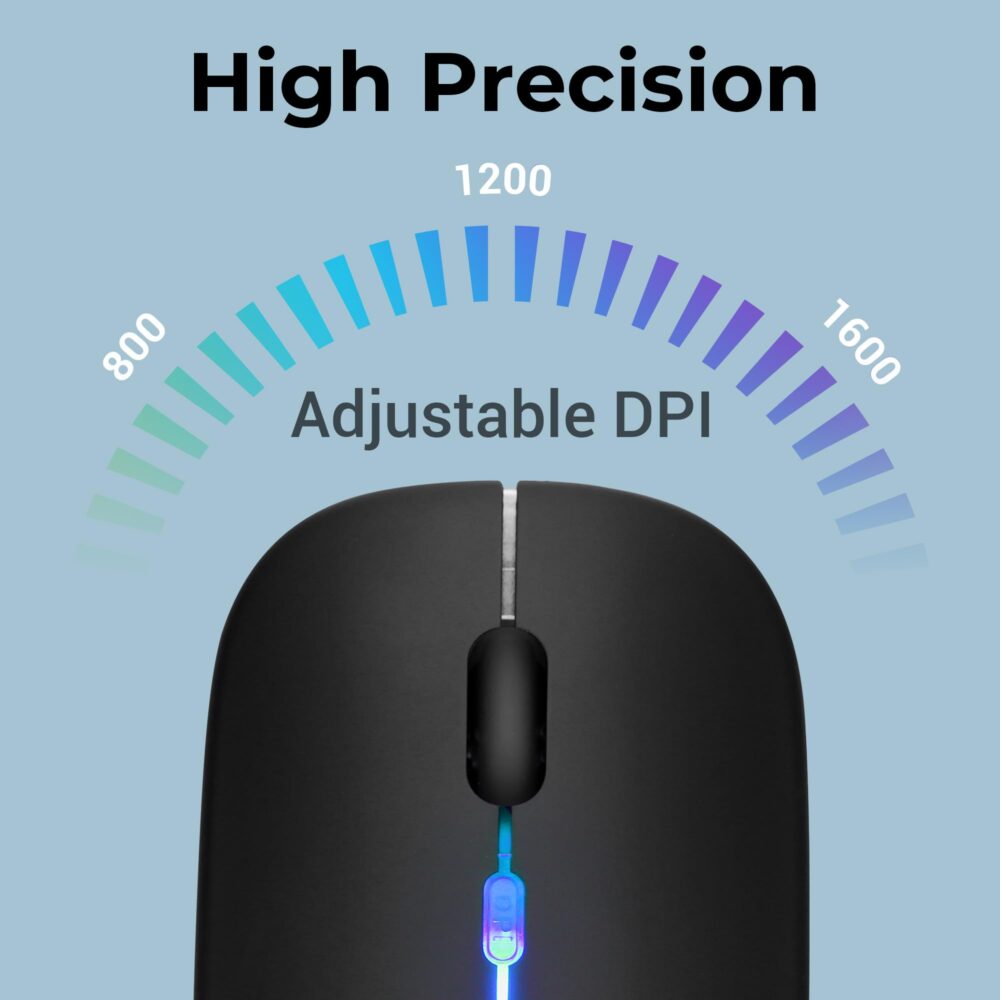 ZEBRONICS Blanc Slim Wireless Mouse with Rechargeable Battery, BT + 2.4GHz, 4 Buttons, 800/1200/1600 DPI, Silent Operation, Multicolor LED Lights - Image 7