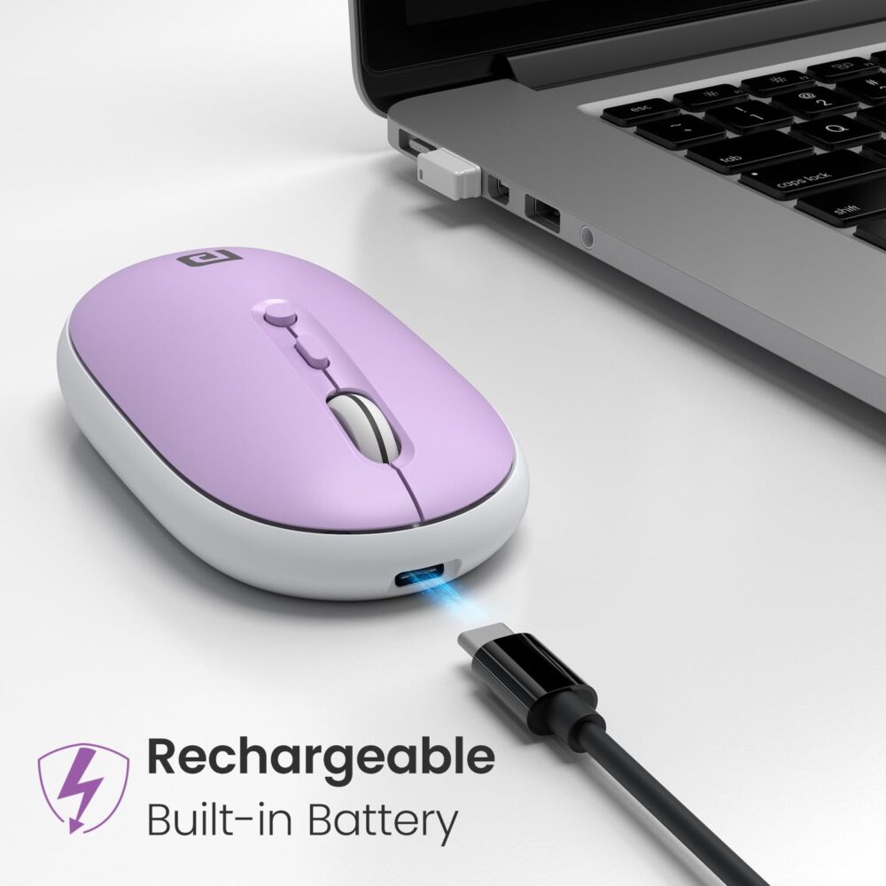 Portronics Toad II Bluetooth Mouse, with Bluetooth 5.0 & 2.4 Ghz Dual Wireless Connectivity, Rechargeable Battery, Adjustable DPI up to 1600 Compatible with Laptop, MacBook, PC (Purple) - Image 5
