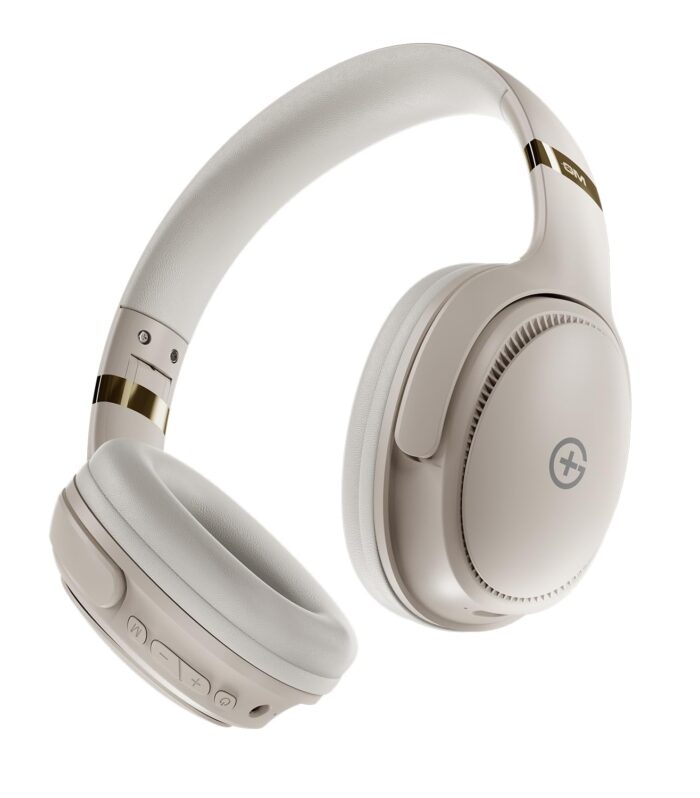 GM G+ Headphones, Over The Ear Headphones with Mic, BT 5.3, Pure Bass, 45ms Low Latency, Dual Pairing, 4 Play Modes (FM, Radio, SD Aux) 55H Playtime - White