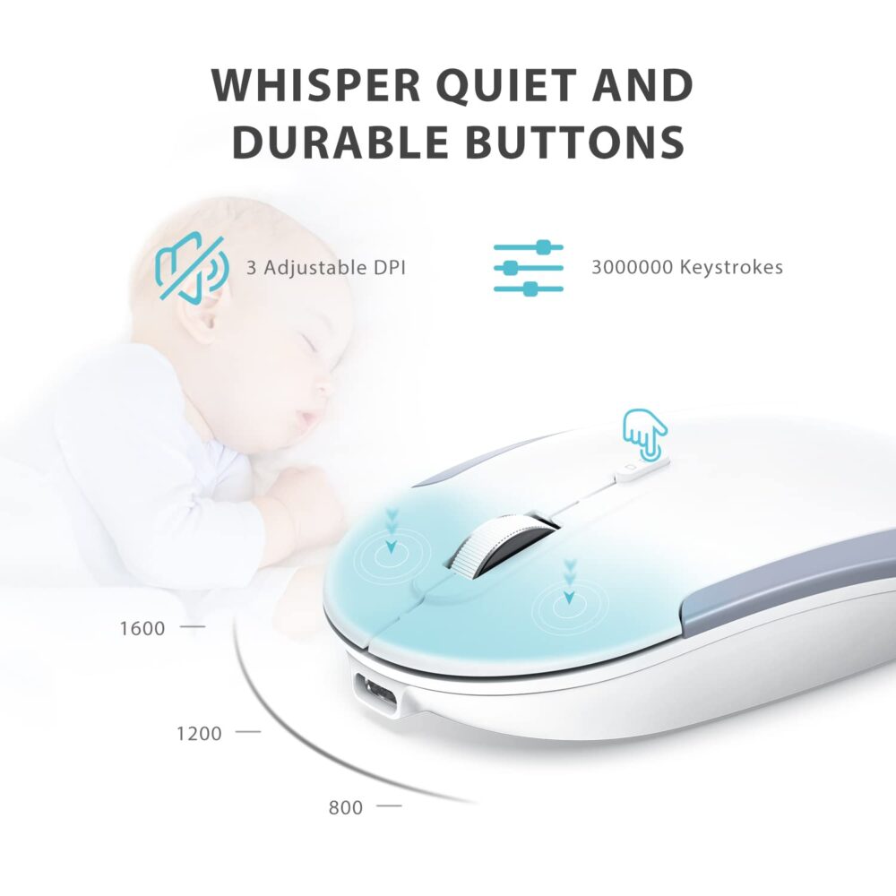 iClever Wireless Keyboard and Mouse GK08 - Rechargeable, Ergonomic, Quiet, Full Size Design with Number Pad, 2.4G Stable Connection Slim Mac Keyboard and Mouse for Windows, Mac OS Computer, Silver - Image 6