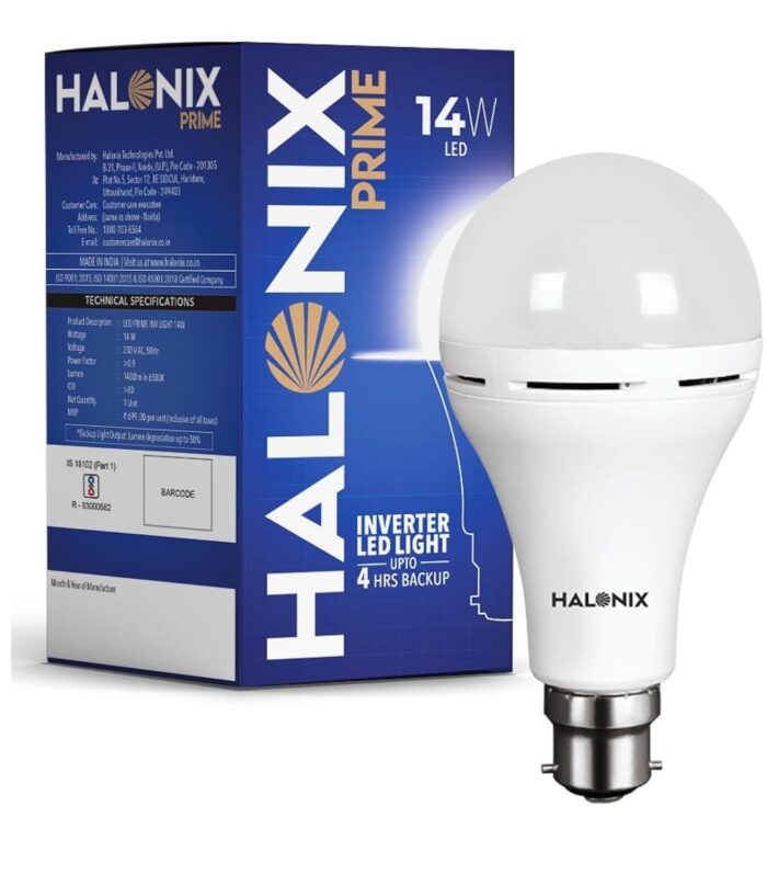 Halonix 14W Emergency Bulb | Rechargeable For Power Cuts Backup : 4Hrs Cool Day Light Pack Of 1 Light, B22D, Led