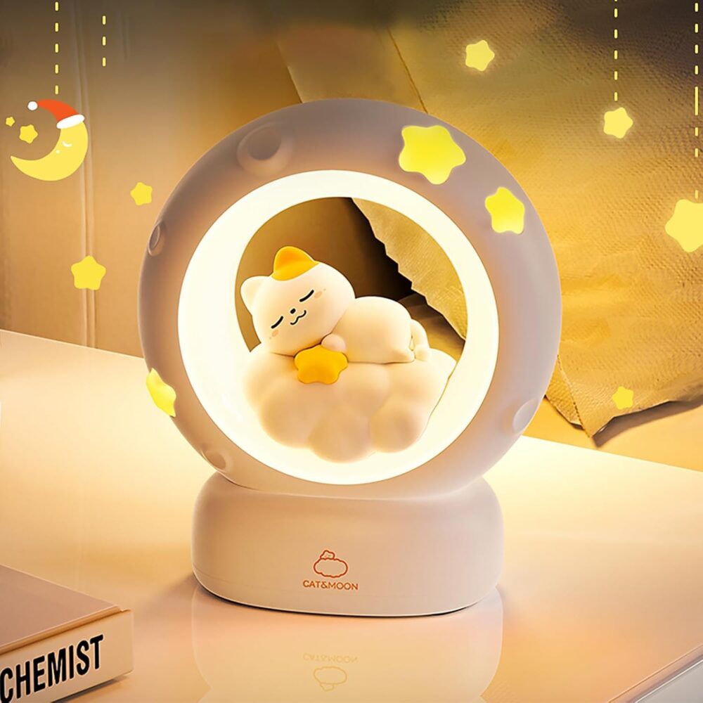 KRIVAZ Space Kitty LED Night Light for Kids, Nursery Night Light, Table Lamp, Animal Kitty Bedside Decor Lamp with Dimmable for Gifts for Girls Baby Cat Lovers (Cat)