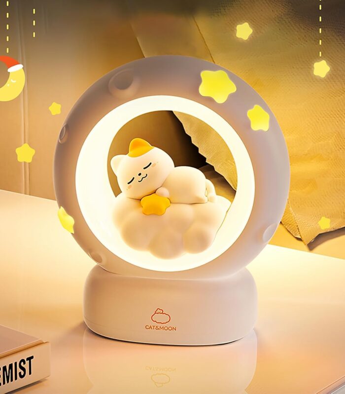 KRIVAZ Space Kitty LED Night Light for Kids, Nursery Night Light, Table Lamp, Animal Kitty Bedside Decor Lamp with Dimmable for Gifts for Girls Baby Cat Lovers (Cat)