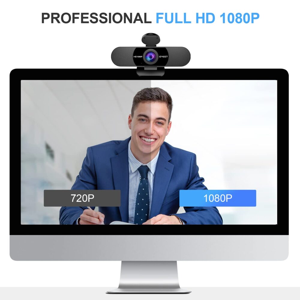 1080P Webcam with Microphone, eMeet C960 Web Camera, 2 Mics Streaming Webcam with Privacy Cover, 90°View Computer Camera, Plug&Play USB Webcam for Calls/Conference, Zoom/Skype/YouTube, Laptop/Desktop - Image 10