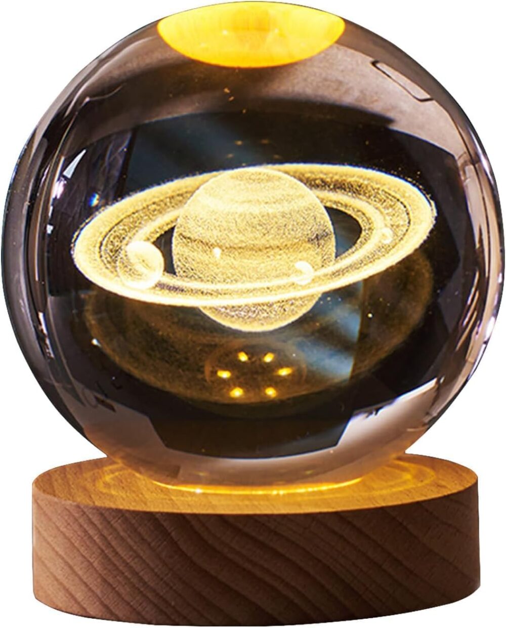 Desidiya 3D Saturn Crystal Ball Night Lamp,Crystal Ball Night Light,USB Table Colorful LED 2.4 Inch Wooden Base Lamp for Home Decoration Birthday Gift for Teens Boys and Girls - Image 5
