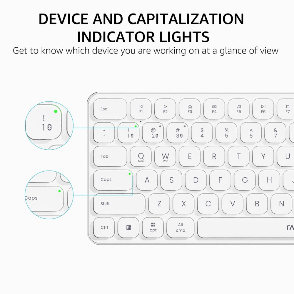 Rapoo E9050L Bluetooth Wireless Multi-Device Keyboard(4 Devices), Rechargeable, Led Indicators, Ultra-Thin, Ergonomic, Compatible with Windows, iOS, Android, Tab, Smartphones -White, 3-Year Warranty - Image 5