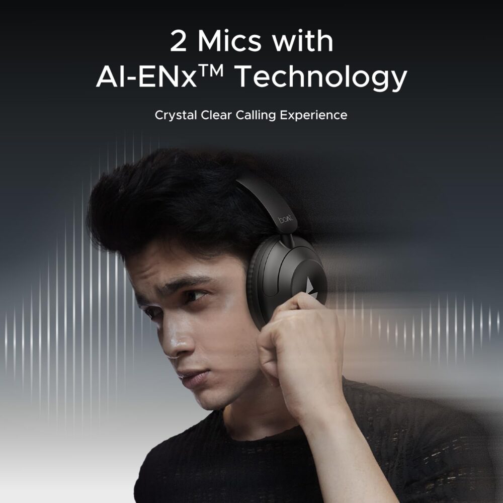 boAt New Launch Rockerz 650 Pro, Touch/Swipe Controls, Dolby Audio, 80Hrs Battery, 2Mics ENx, Fast Charge, App Support, Dual Pair, Bluetooth Over Ear Headphones with Mic (Iris Black) - Image 7