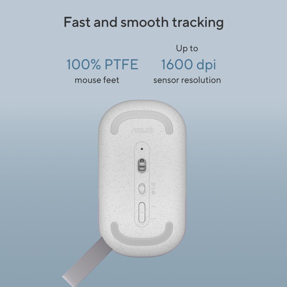 ASUS Marshmallow Md100 USB Mouse, Silent Button, Up to 1600 Dpi, Dual-Mode Connection, (Grey) - Image 5