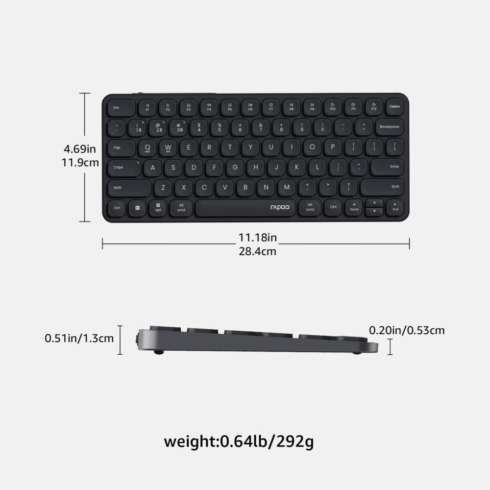 Rapoo E9050L Bluetooth Wireless Multi-Device Keyboard(4 Devices), Rechargeable, Led Indicators, Ultra-Thin, Ergonomic, Compatible with Windows, iOS, Android, Tab, Smartphones -Grey 3-Year Warranty - Image 2
