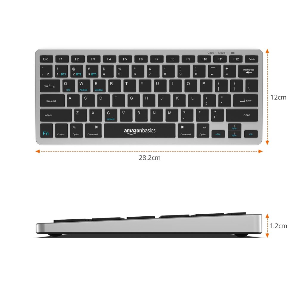 amazon basics Wireless Bluetooth Keyboard | Easy Switch for Up to 3 Devices | Ideal for Tablets & Mobiles | iOS, Windows, Android Compatible | Type C Port | Noiseless Keys | 78 Keys (Black and Grey) - Image 6