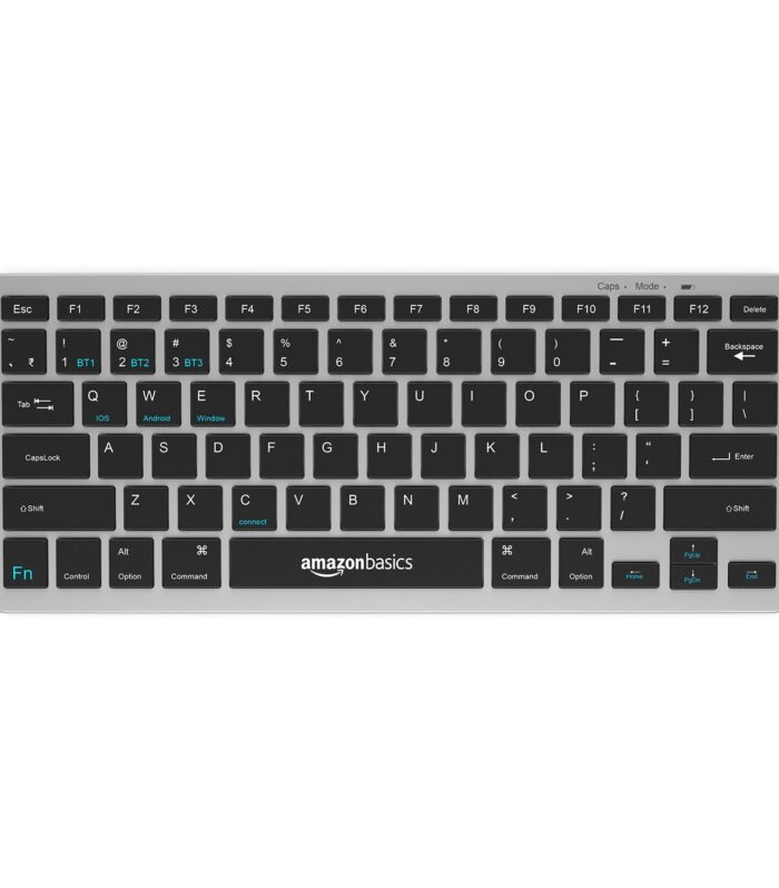amazon basics Wireless Bluetooth Keyboard | Easy Switch for Up to 3 Devices | Ideal for Tablets & Mobiles | iOS, Windows, Android Compatible | Type C Port | Noiseless Keys | 78 Keys (Black and Grey)