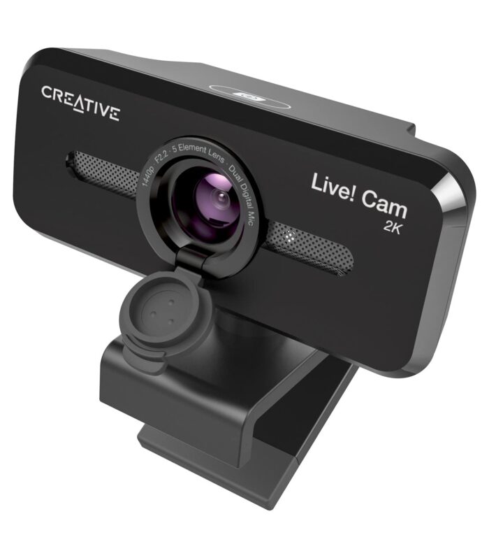 Creative Live! Cam Sync V3 2K Qhd USB Webcam with 4X Digital Zoom (4 Zoom Modes from Wide Angle to Narrow Portrait View), Privacy Lens, 2 Mics, for Pc and Mac - Black