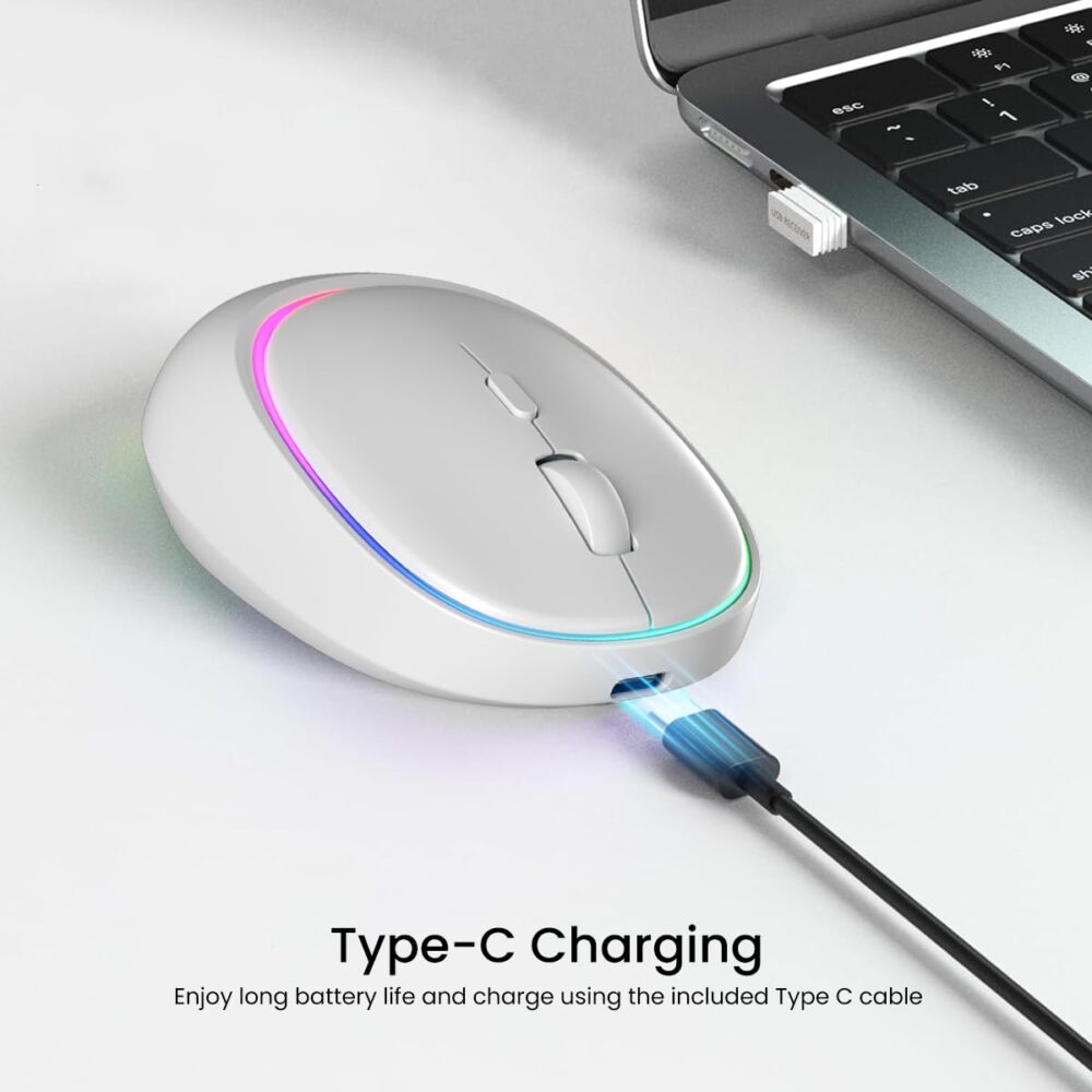 Portronics Toad IV Bluetooth Mouse with 2.4 GHz Wireless (Dual Connectivity), Rechargeable, Connect up to 3 Devices, RGB Lights, Adjustable Optical DPI, for Laptop, PC, Tablet, Smartphone (White) - Image 8