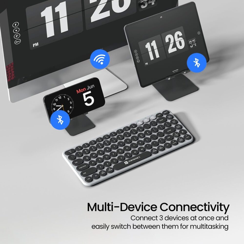 Portronics Bubble 2.0 Wireless Keyboard with Bluetooth + 2.4 GHz Receiver, Connect 3 Devices, Compact TKL Size, 10m Working Range, Function Shortcut Keys, for Laptop, PC, Smartphone, Tablet (Grey) - Image 7