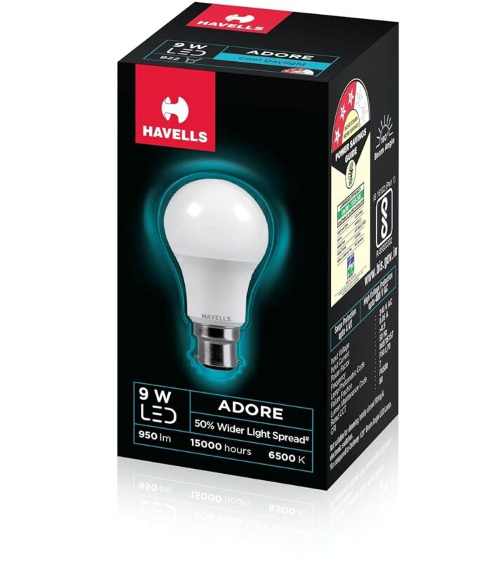 Havells 9w LED Bulb for Home & Office |B22 LED Bulb Base |Cool Day White Light (6500K) |4Kv Surge Protection |High Voltage Protection |Eco Friendly Energy Efficient | Pack of 1