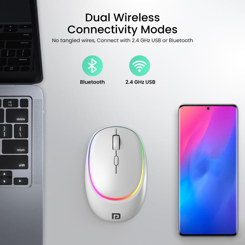 Portronics Toad IV Bluetooth Mouse with 2.4 GHz Wireless (Dual Connectivity), Rechargeable, Connect up to 3 Devices, RGB Lights, Adjustable Optical DPI, for Laptop, PC, Tablet, Smartphone (White) - Image 9