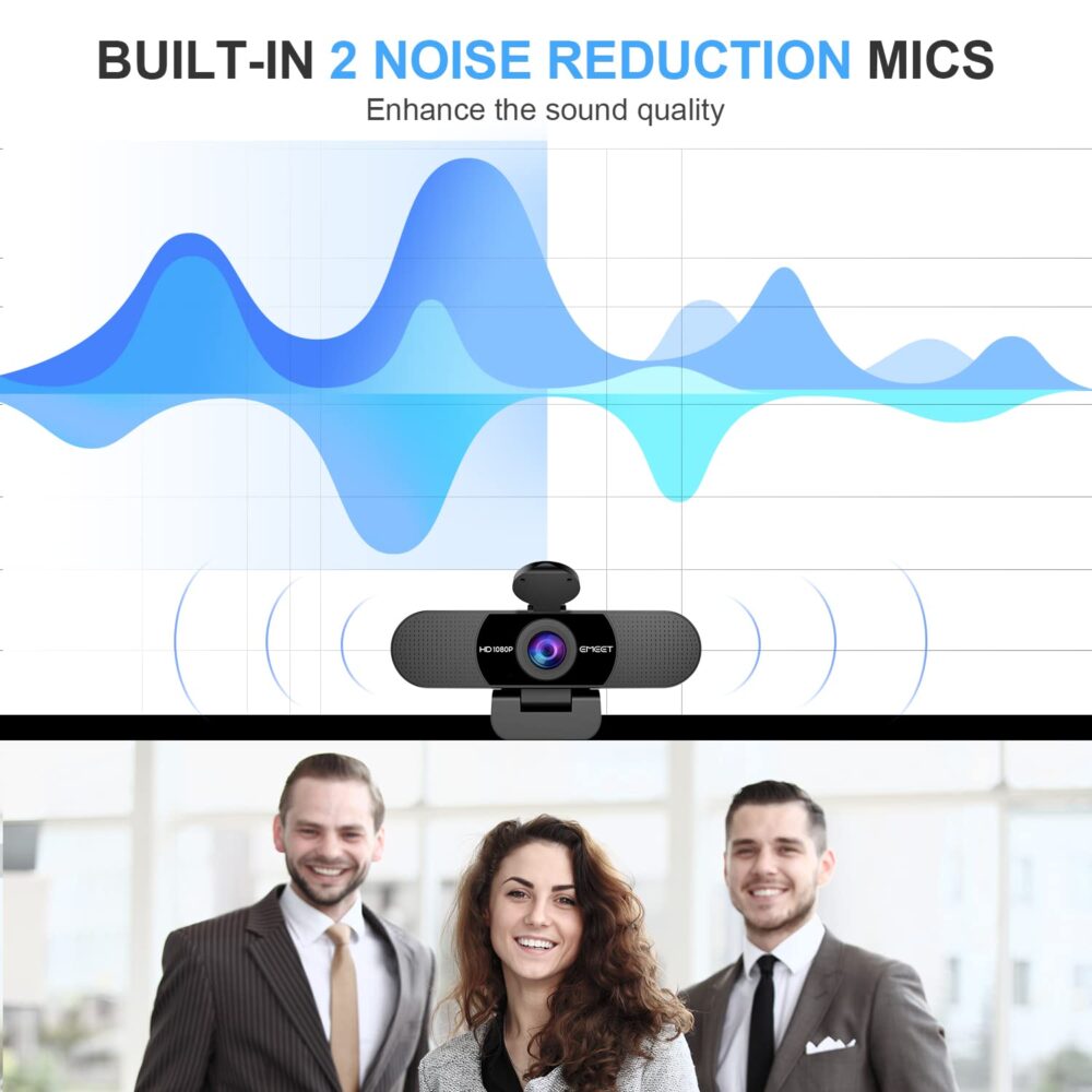 1080P Webcam with Microphone, eMeet C960 Web Camera, 2 Mics Streaming Webcam with Privacy Cover, 90°View Computer Camera, Plug&Play USB Webcam for Calls/Conference, Zoom/Skype/YouTube, Laptop/Desktop - Image 9