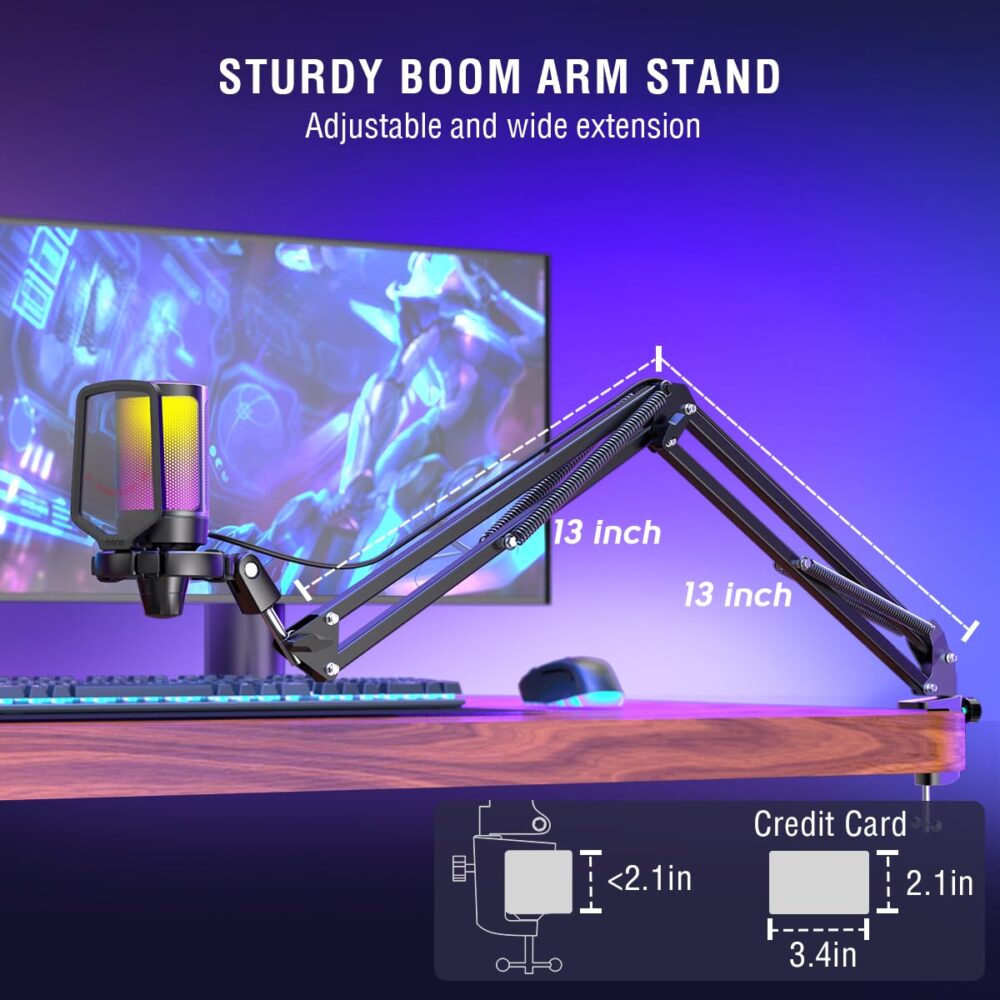 FIFINE USB Gaming Microphone Kit, Plug & Play for PC, PS4/5, 192 kHZ Condenser Cardioid Microphone Set with Mute Button, Volume Gain, RGB, Arm Stand, for Streaming, Discord, Twitch, Video, Youtube-A6T - Image 3