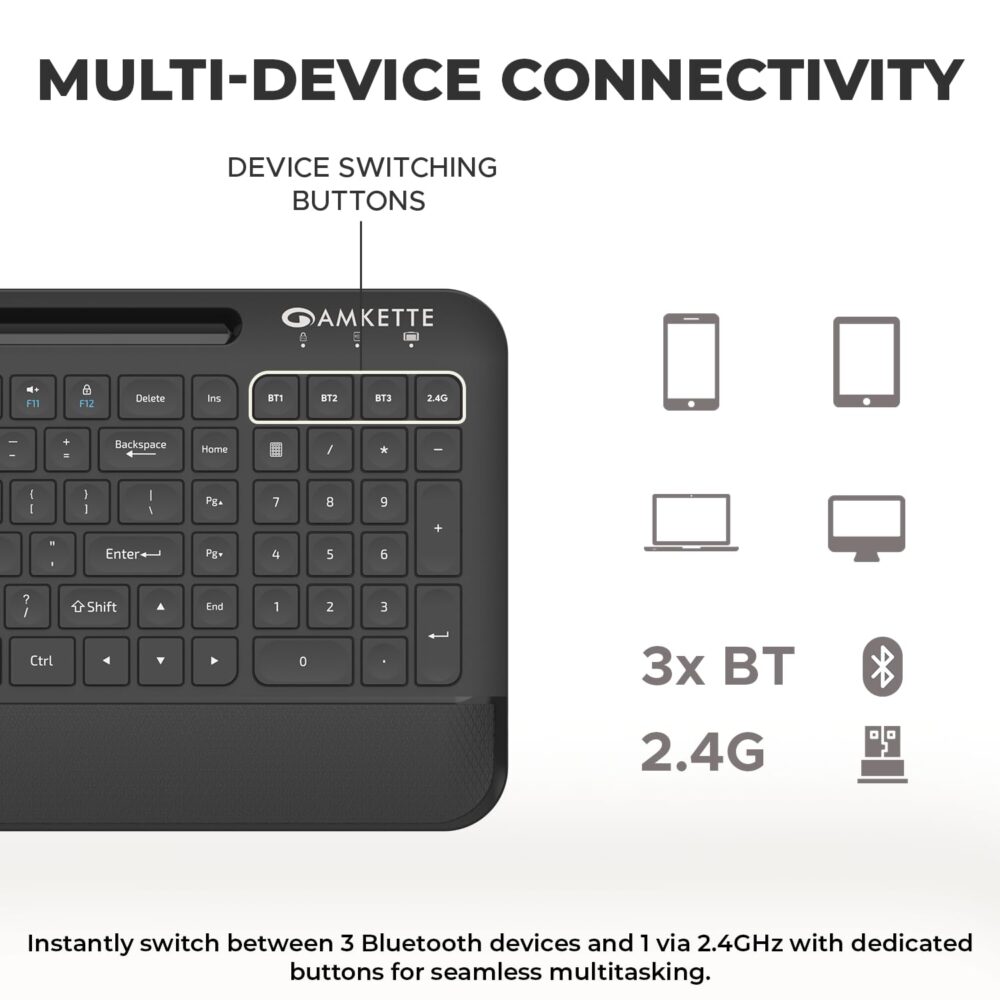 Amkette Optimus Pro Max Multi Device (4in1) Rechargeable Wireless Keyboard/Bluetooth Keyboard | One Click Device Switching and AI Access for MacOS, Windows, Android & iOS | Dual OS Layout (Black) - Image 9